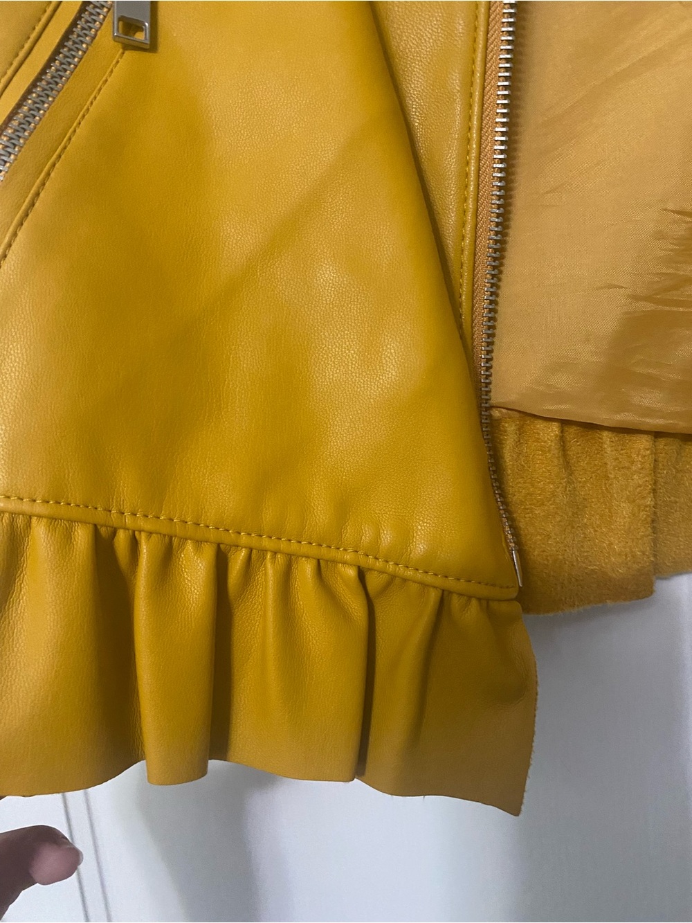 Zara Yellow Ruffle-Hem Leather Jacket - Picture 3 of 3